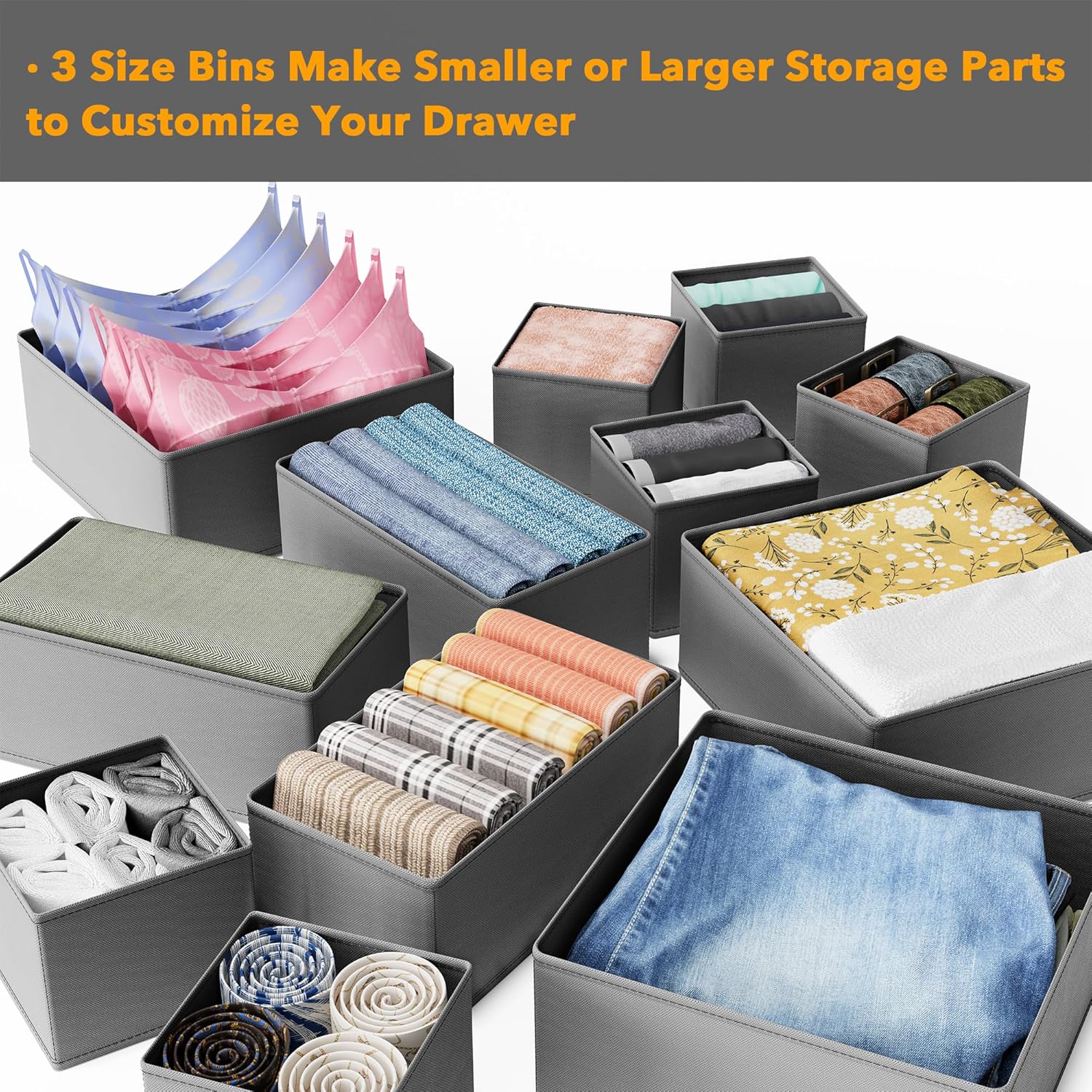 SpaceAid Drawer Organizer Clothes, 12 Pack Dresser Organizer Bins for Nursery, Closet Organization and Storage Dividers for Clothing, Baby Clothes, Underwears, Socks (Grey)