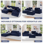 MAXYOYO 104" U Shaped Modular Sectional Sofa with 2 Ottomans, Cloud Boneless Couch with Layered Cushion, Flexible Module Combination Sofa for Living Room, No Assembly Required, Navy