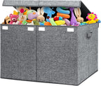 122L Large Toy Chest Box with Lid, Foldable Toy Storage Organizer Bin Boxes with Removable Divider for Kids, Boys, Girls, Nursery, Playroom, 26"x17" x17"(Linen Gray)