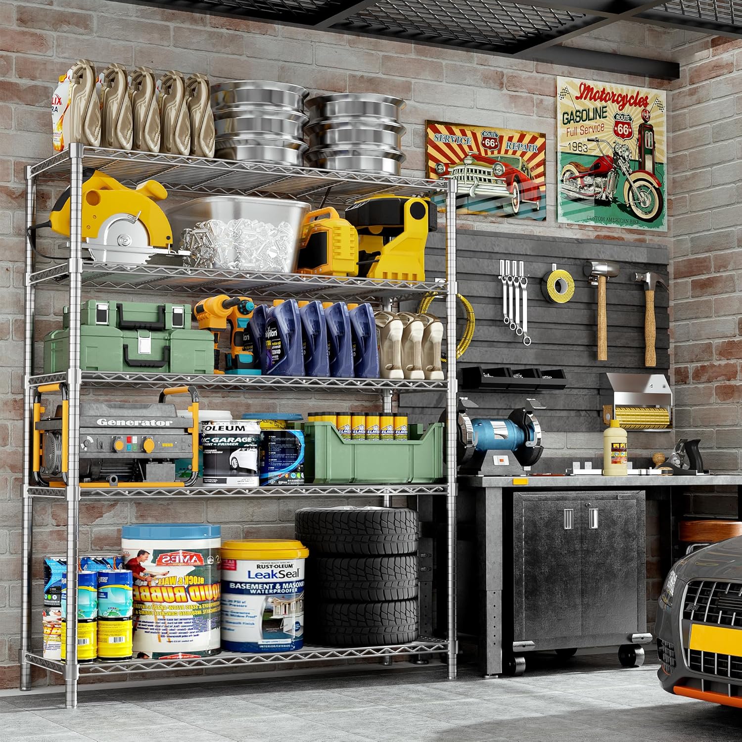 Storage Shelves Heavy Duty, 3 PCS 48" L x 20" W x 72" H Garage Wire Shelving Unit Loads 2000LBS, 5-Tier Adjustable Metal Industrial Utility Shelf Rack for Kitchen, Laundry Room, Warehouse, Basement