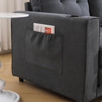 ERYE 3 Fold Tufted Upholstered Futon Sofa Bed Modern Convertible Foldable Floor Loveseat Sofabed with Pull Out Sleeper Couch Daybed W/Cupholders and Pockets for Living Room