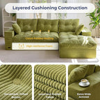 MAXYOYO 104" L Shaped Modular Sectional Sofa with Ottoman, Cloud Boneless Couch with Layered Cushion, Upholstered Sofa in a Box, Flexible Module Combination for Living Room, No Assembly, Green
