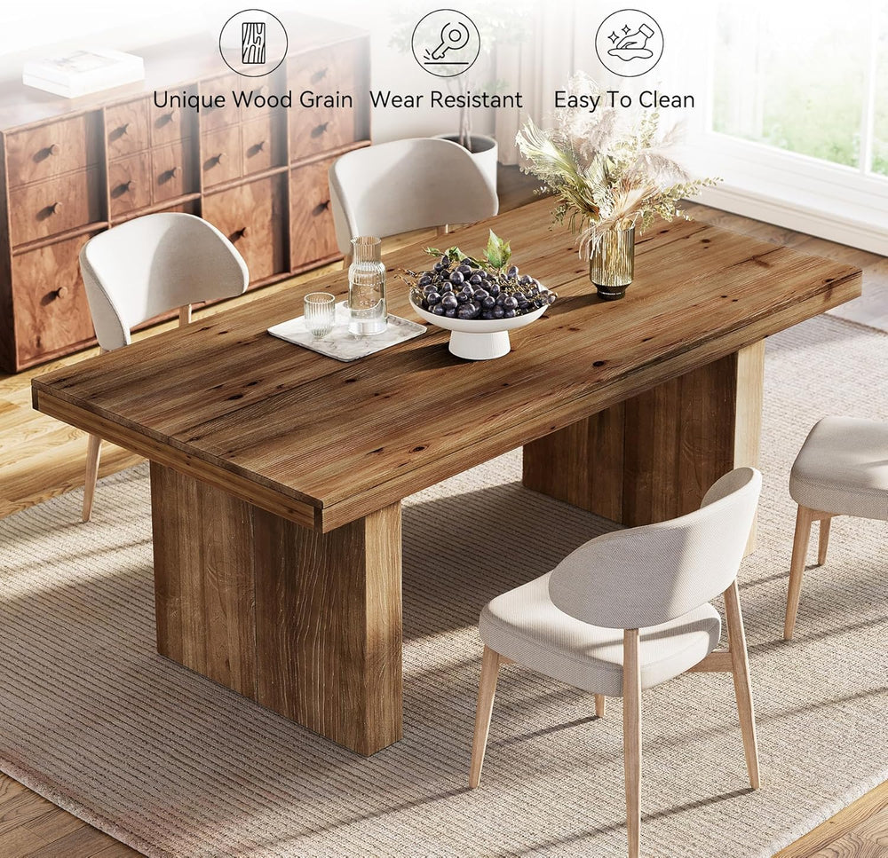 63" Solid Wood Dining Table for 4-6 People, Farmhouse Rectangle Kitchen ...