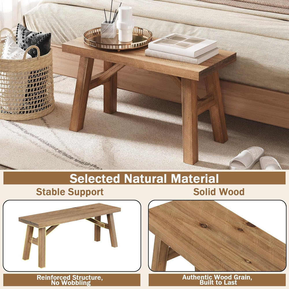 Wnutrees Sawmill Long Solid Wood Bench,43" Farmhouse Entryway Bench,Natu...