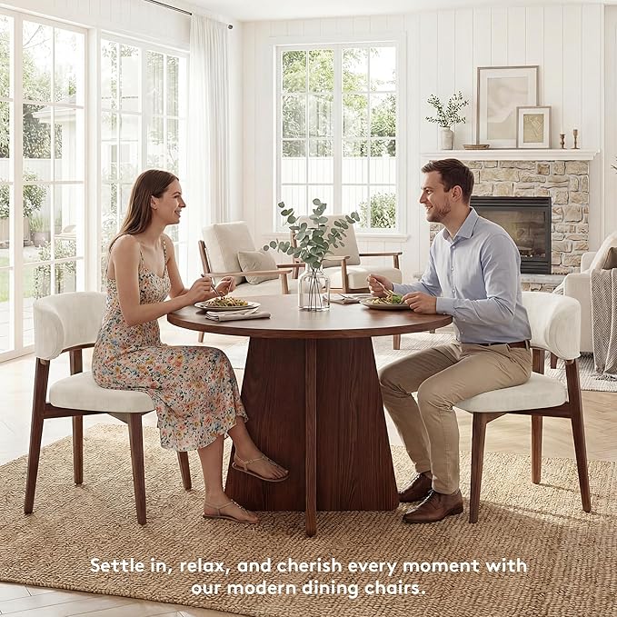 Dining Chairs Set of 2, Modern Upholstered Dining Chairs, Wooden Kitchen Chairs for Dining Room with Ergonomic Curved Backrest