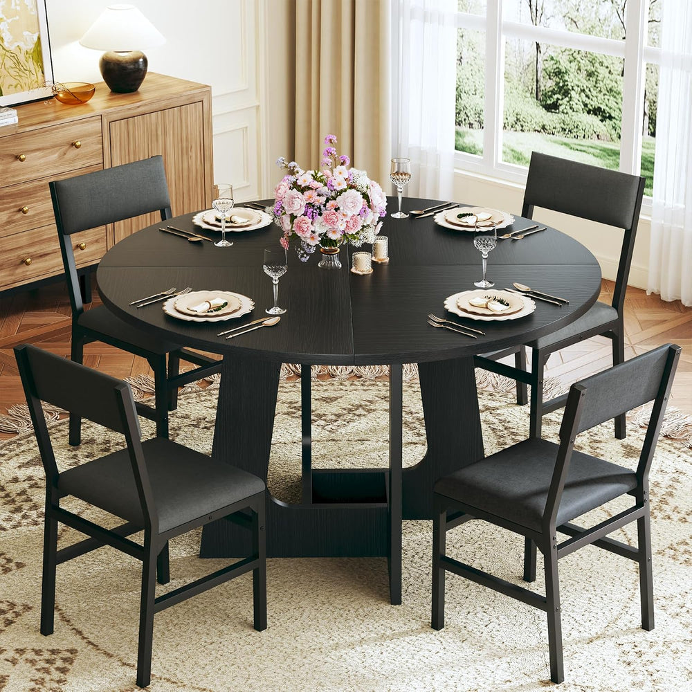 HUAHUU Round Dining Table Set for 4, 5-Piece Kitchen Table and Chairs for 4, ...