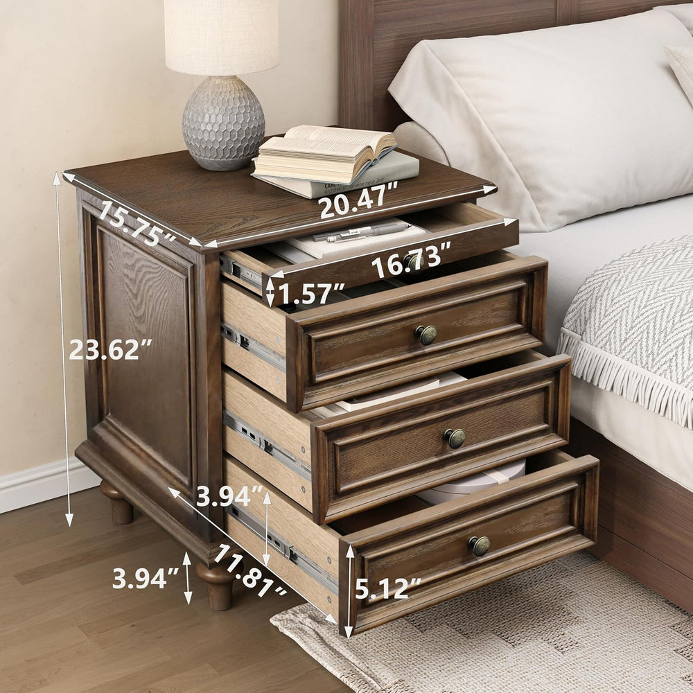 Nightstand with 4 Drawers, Wood Bedside Table Night Stand, Wide Sofa Side End...