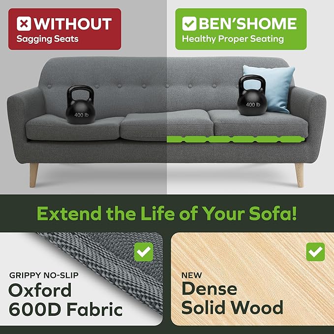 BEN'SHOME® Loveseat Cushion Support for fix Sagging Seats - Heavy Duty Solid .5" Wood Sofa Support Board | Adjustable 48"-54.5" x 25" Under Cushion Insert | Non-Slip Furniture Saver | 400 LB Capacity