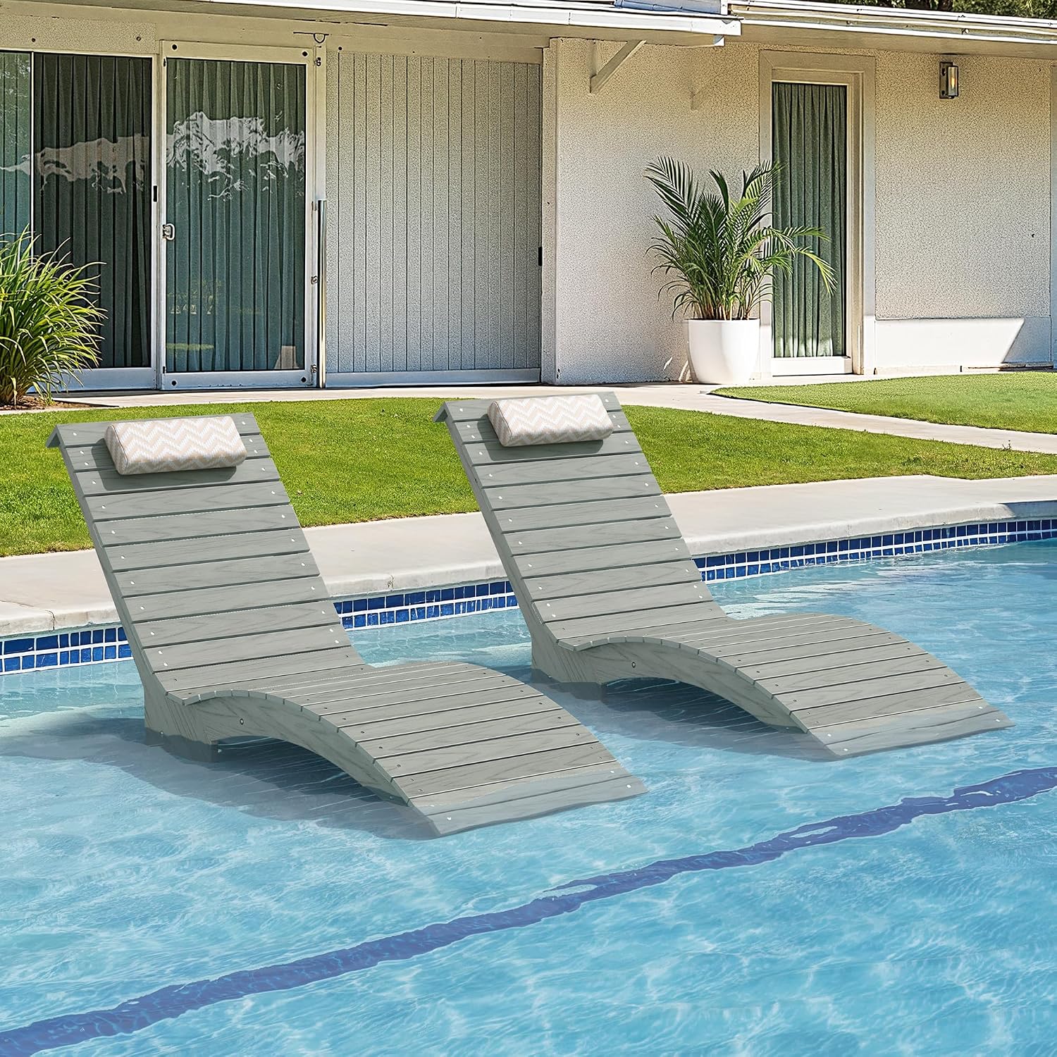 Aquawave Pool Lounge Chairs Set of 2 with Hedrest for 8-10 in Pool, Grey