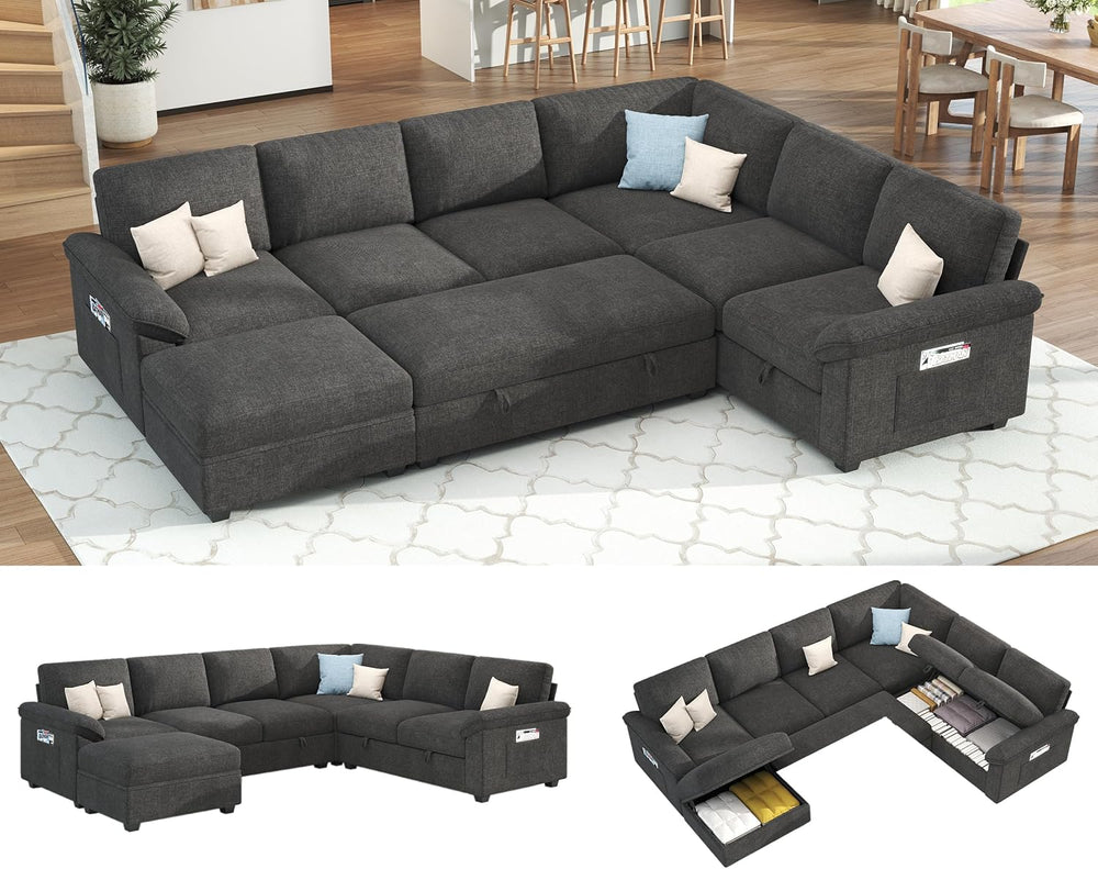 Jocisland 105" Sofa Bed, Sectional Sleeper Sofa with Pull Out Bed/Reclin...