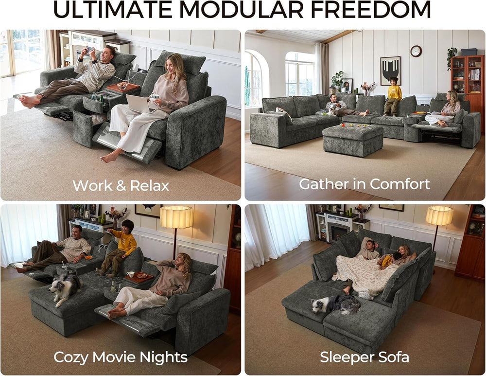 Oversized Modular Power Recliner Sofa Wall Hugger, Cloud Reclining Couch with...