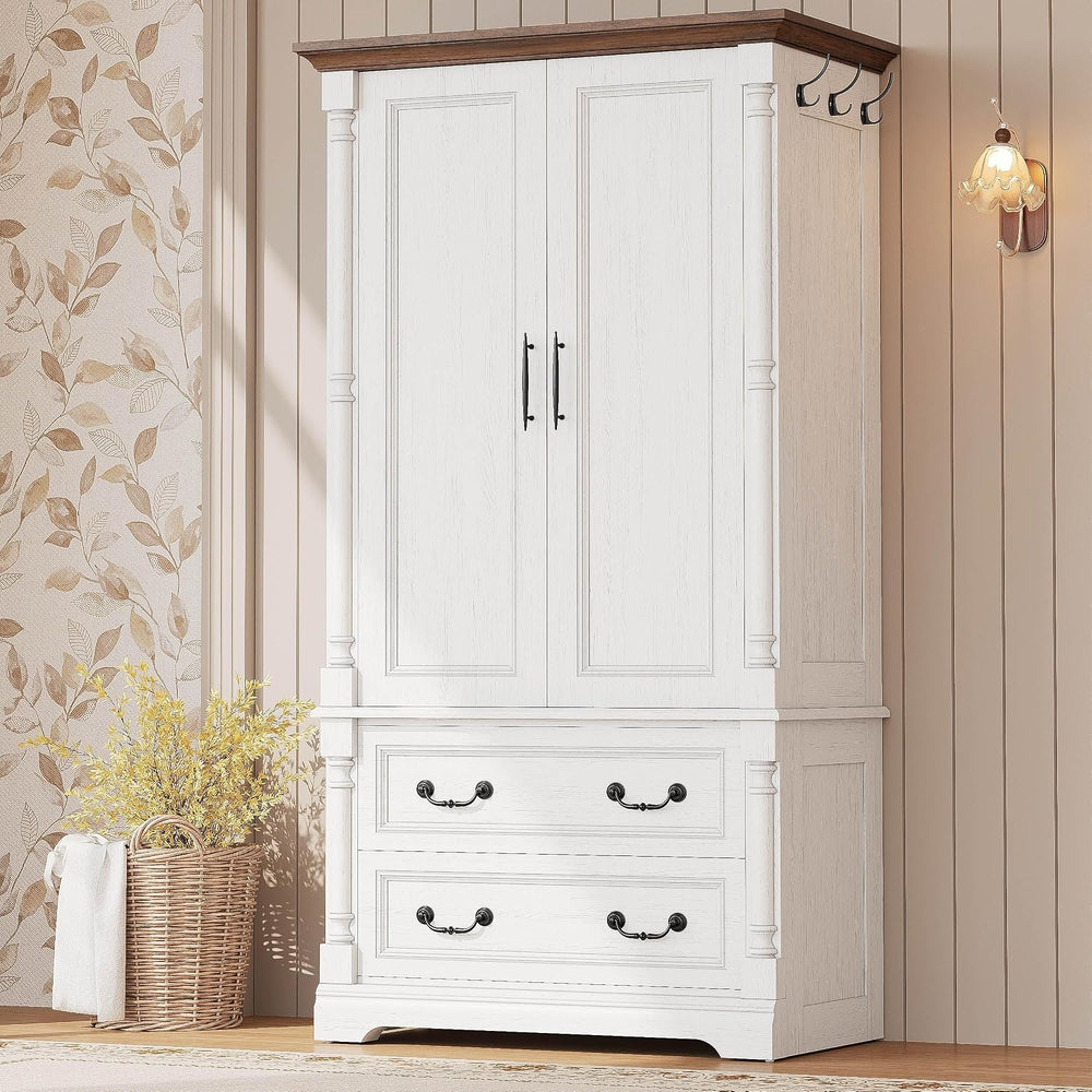 LIKIMIO Armoire Wardrobe Closet 70" with 2 Drawers for Bedroom, White | ...