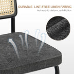 Zesthouse Rattan Dining Chairs Set of 2, Mid Century Modern Dining Room Chairs with Natural Cane Mesh & Black Metal Base, Ceaca Kitchen Chair with Upholstered Linen Fabric Cushion, Dark Grey