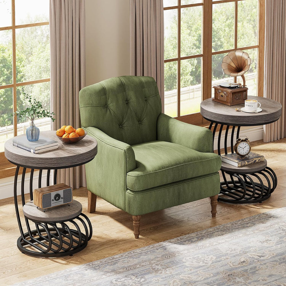 Tribesigns Round End Table, 2-Tier Farmhose Wood Side Table with Shelf Storag...