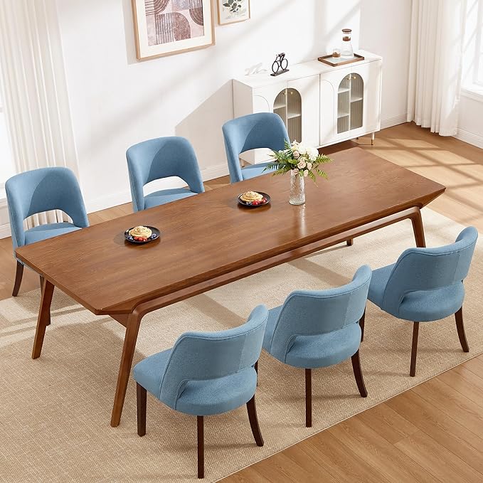 Dining Chair Set of 8,Modern Dining Room Chairs with Thick Cushions,Upholstered Linen Fabric Kitchen Chairs for Kitchen Dining Room LIGHTBLUE