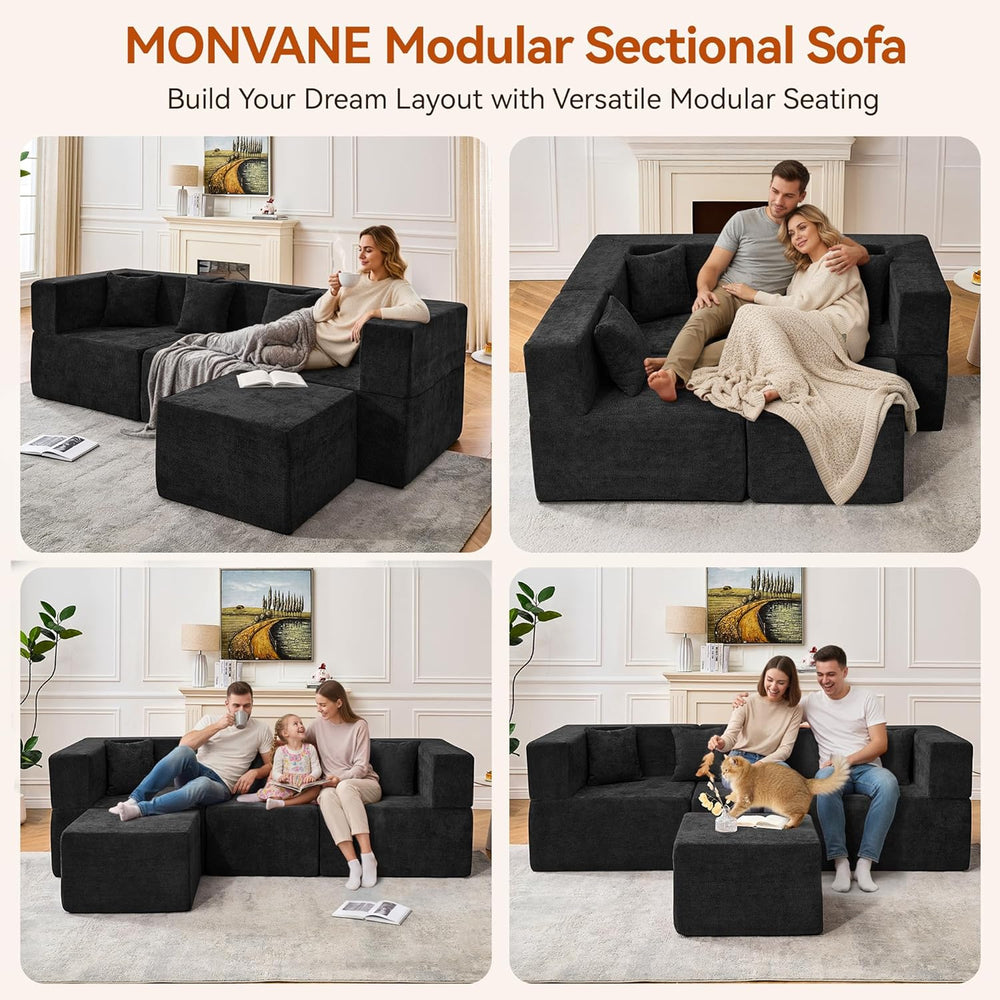 MONVANE 103'' Modular Sectional Sofa, Comfy Chenille Cloud Couch with...