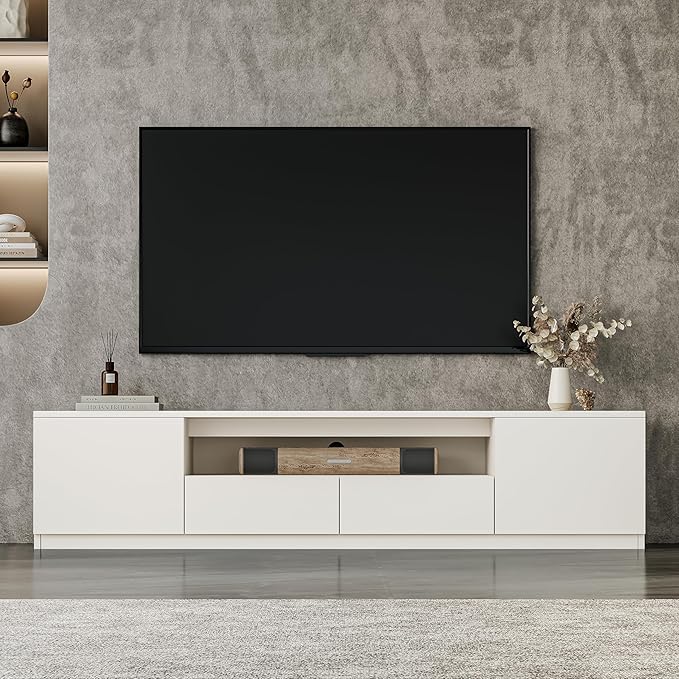 78.7" Modern TV Stand for 55/60/65/70/75/85 inch TV, White Media Console with Large Drawers Storage, Entertainment Center with Cable Management for Living Room Apartment (B-78'' TV Stand)