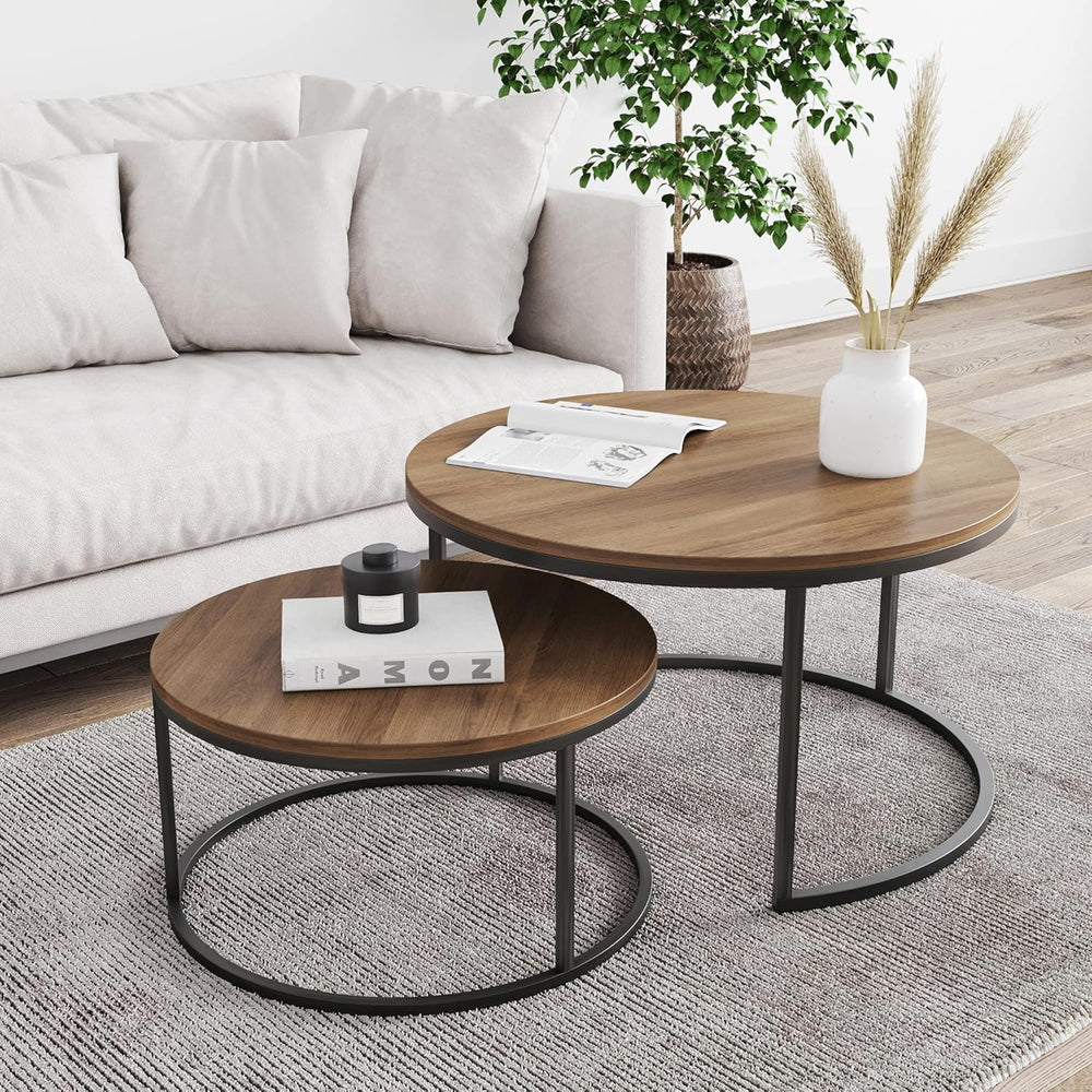 Nathan James Stella Round Modern Nesting Coffee (Set of 2), Stacking Living R...