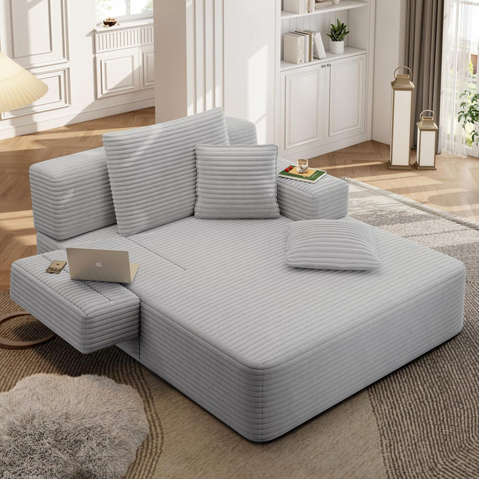 48.5'' Oversized Chaise Lounge Indoor, Corduroy Boneless Couch, Light Grey