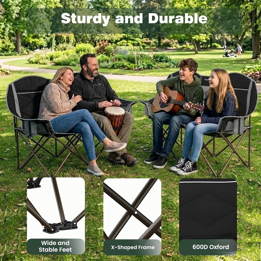 SUNNYFEEL Double Camping Chair Portable Folding Loveseat for 2 Adults Heavy D...