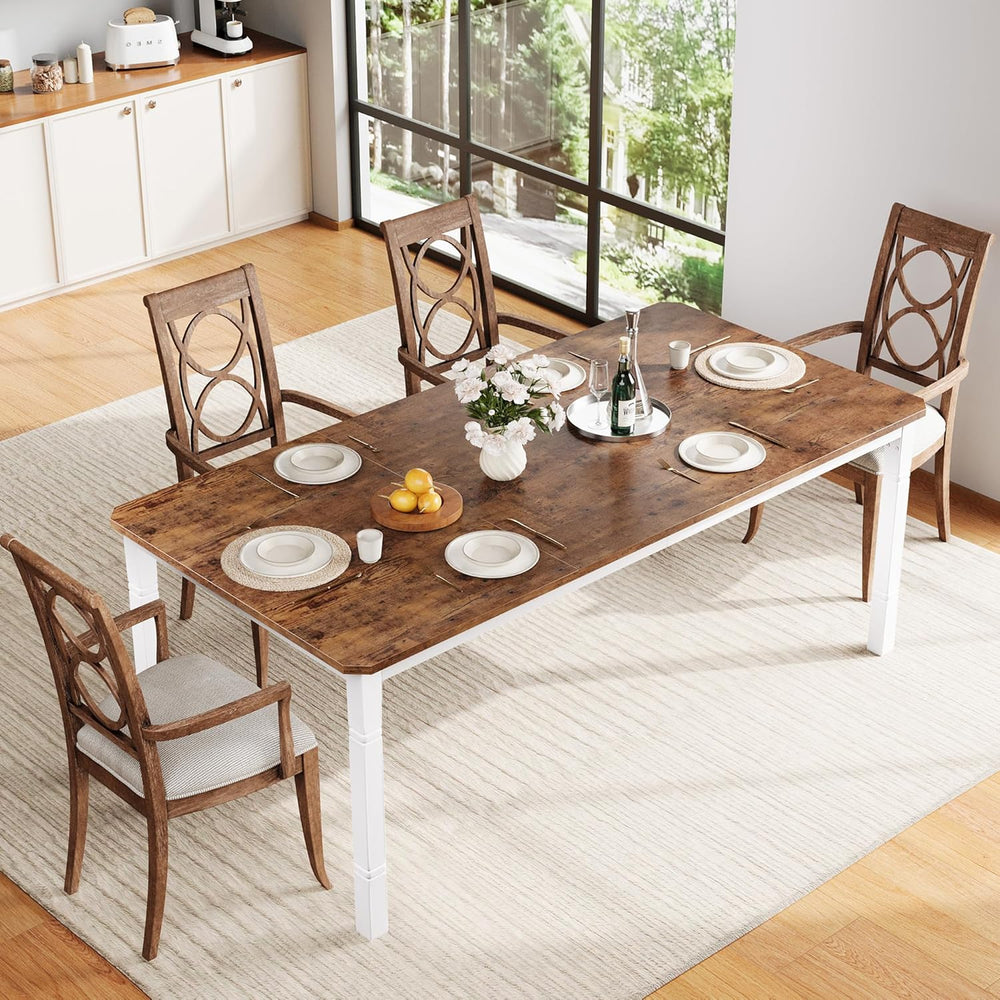 79" Large Industrial Dining Table for 6-8 People Rectangular Wood Kitche...