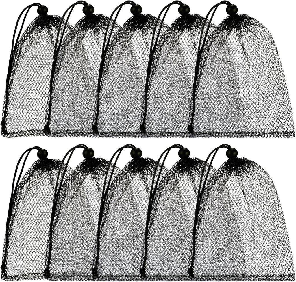 TecUnite 10 Pcs Mesh Bags Drawstring Laundry Bags Large Nylon Mesh Gift Dishwasher Bag with Sliding Drawstring for Kitchen Jewelry Gifts Wedding Favor Home(5.5 x 7.5 Inch,Black)