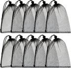 TecUnite 10 Pcs Mesh Bags Drawstring Laundry Bags Large Nylon Mesh Gift Dishwasher Bag with Sliding Drawstring for Kitchen Jewelry Gifts Wedding Favor Home(5.5 x 7.5 Inch,Black)