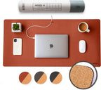 Nordik Cork Leather Desk Mat Cable Organizer - Saddle Brown 35 X 17 inch - Premium Extended Mouse Mat for Home Office Accessories - Non-Slip Vegan Leather Desk Pad Protector & Desk Blotter Pad