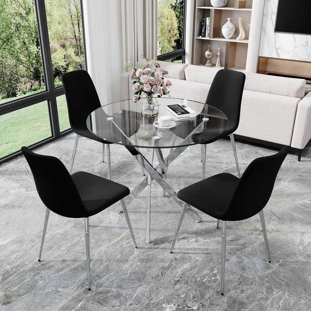 AF ARTISAN FURNITURE 36" Round Glass Dining Table Set for 4, 5-Piece Mod...