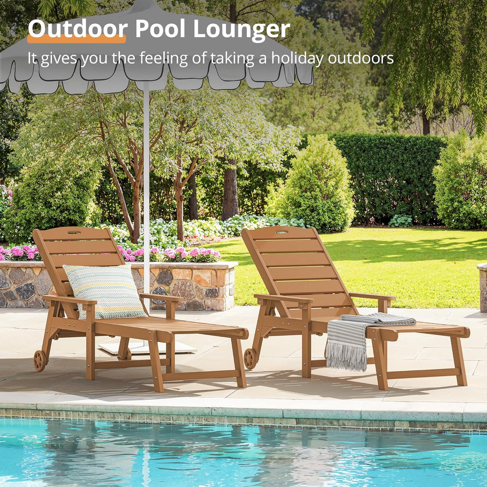 LUE BONA Outdoor Chaise Lounge, 5‑Position, 2‑Pack, Teak Color