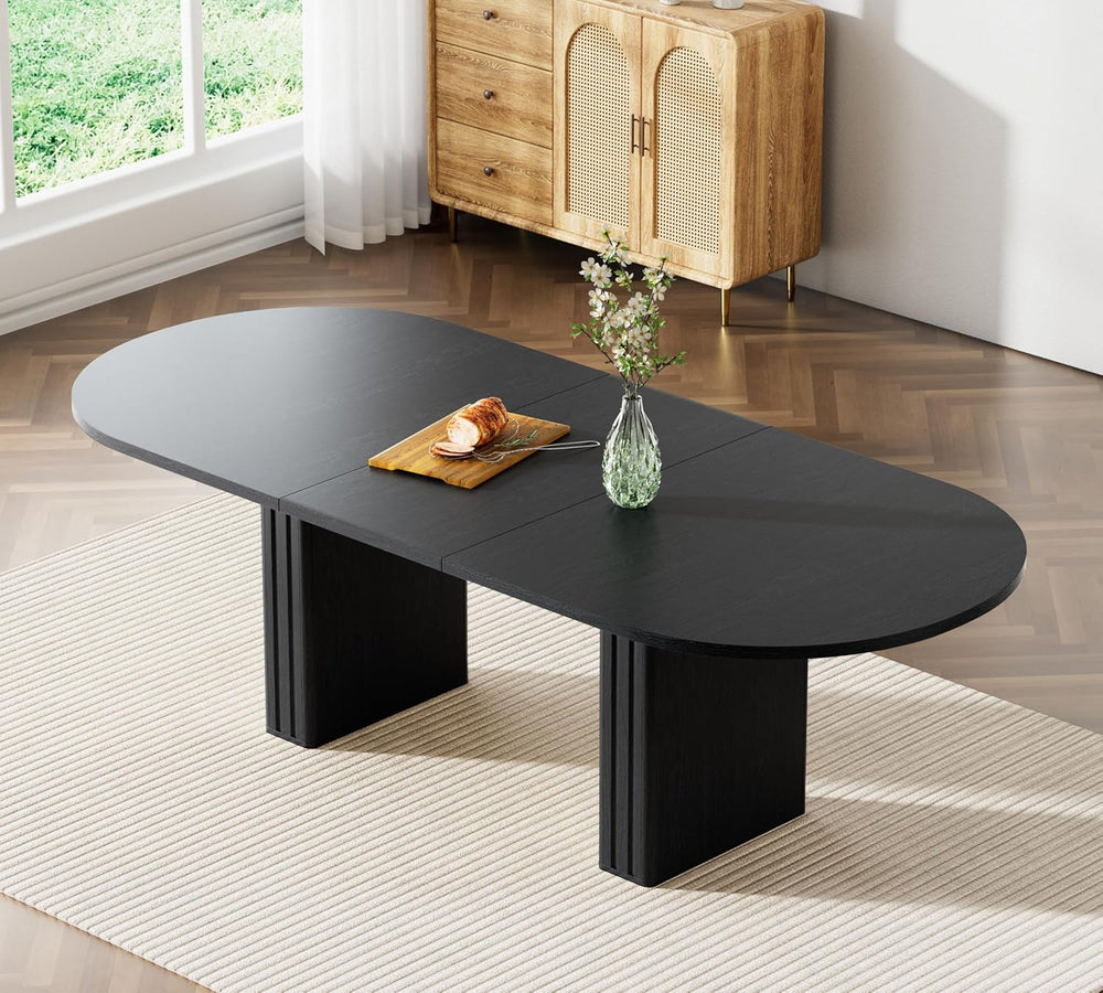 Extendable Dining Table Set of 4, Black Oval Dining Room Table & 4 Black ...