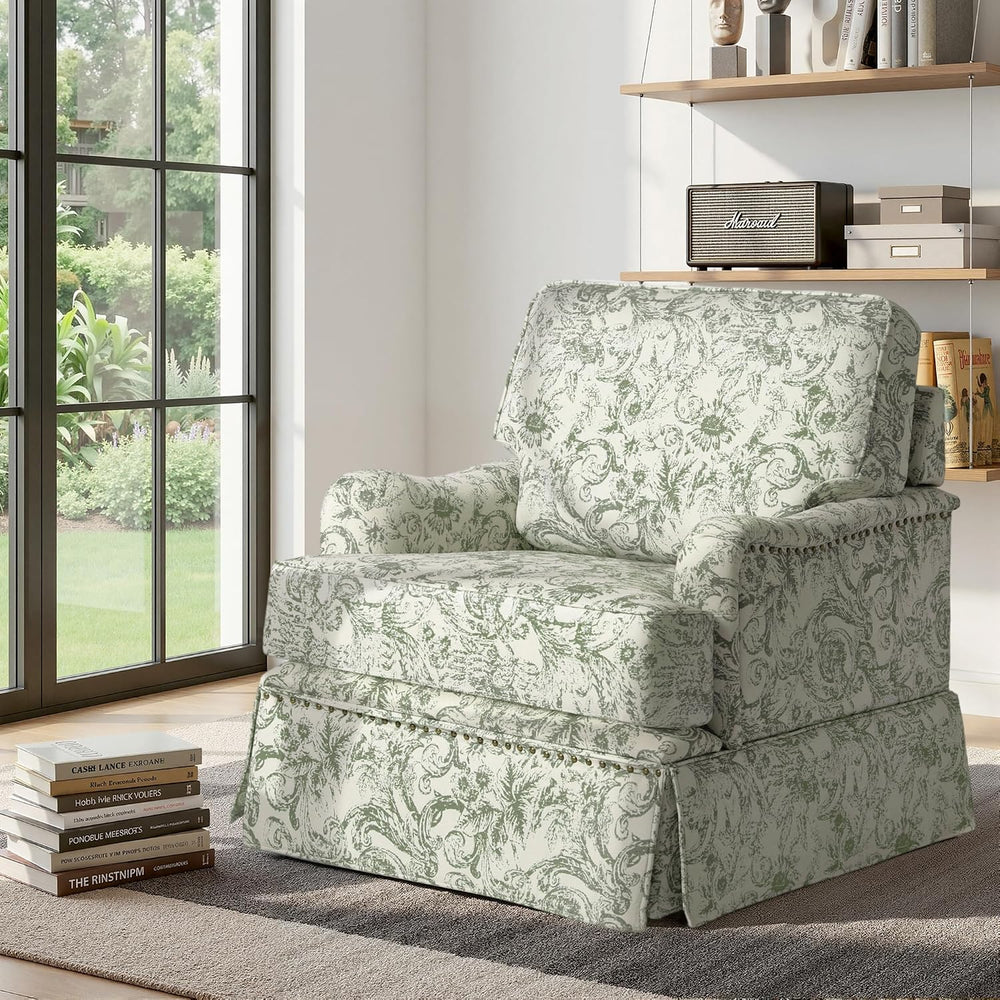Swivel Accent Chairs with Ottoman, Set of 2, Rococo Green