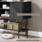 Fluted Console Table with Storage, 47" Long Entryway Table with with 2 Door Cabinets and Open Storage Shelf, Wood Sofa Table Behind Couch for Hallway Entrance Foyer Living Room, Black Grey