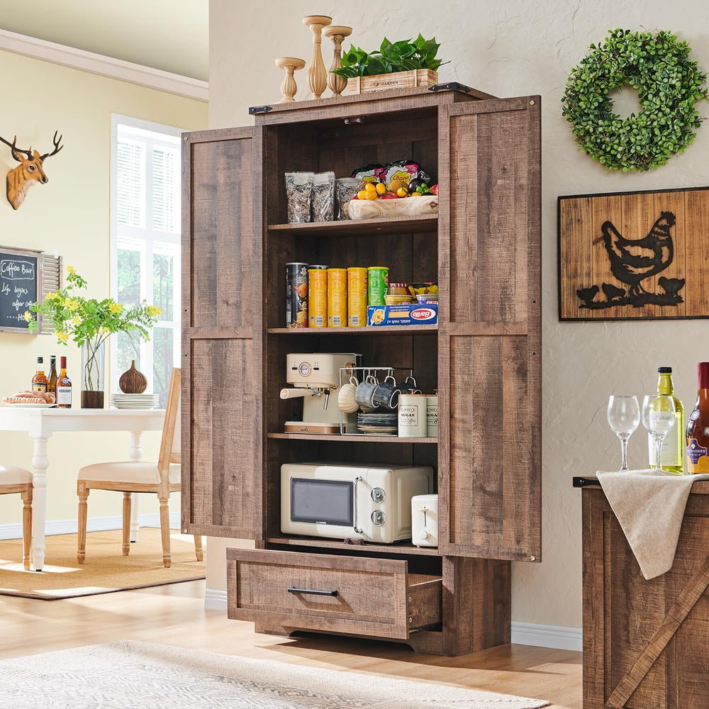 Farmhouse Kitchen Pantry Cabinet - 72" Tall Wood Kitchen Storage Cabinet...