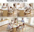 IRONCK 71" Oval Dining Table with Hidden Storage, Oak | Faux quartz-pattern laminate top, dual-sided cabinets, fluted engineered-wood base, and 397 lb capacity.