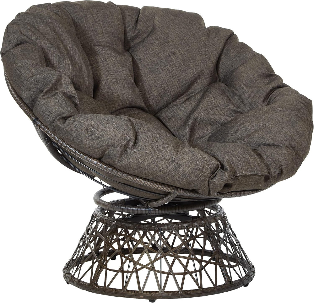 OSP Home Furnishings Wicker Papasan Chair with 360-Degree Swivel, Brown Frame...