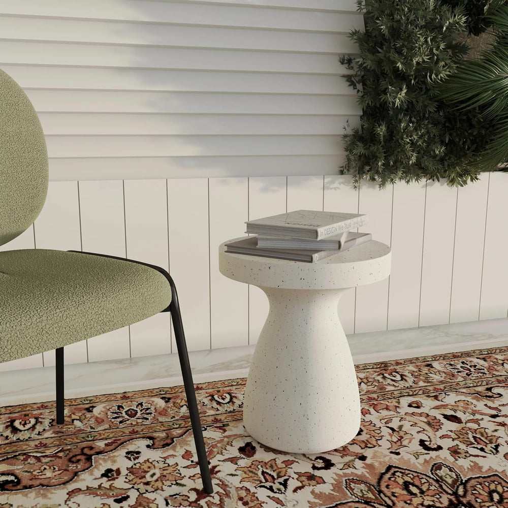 LeisureMod Wisp 16" Modern Wide Round Fiberstone Hourglass Design Side T...
