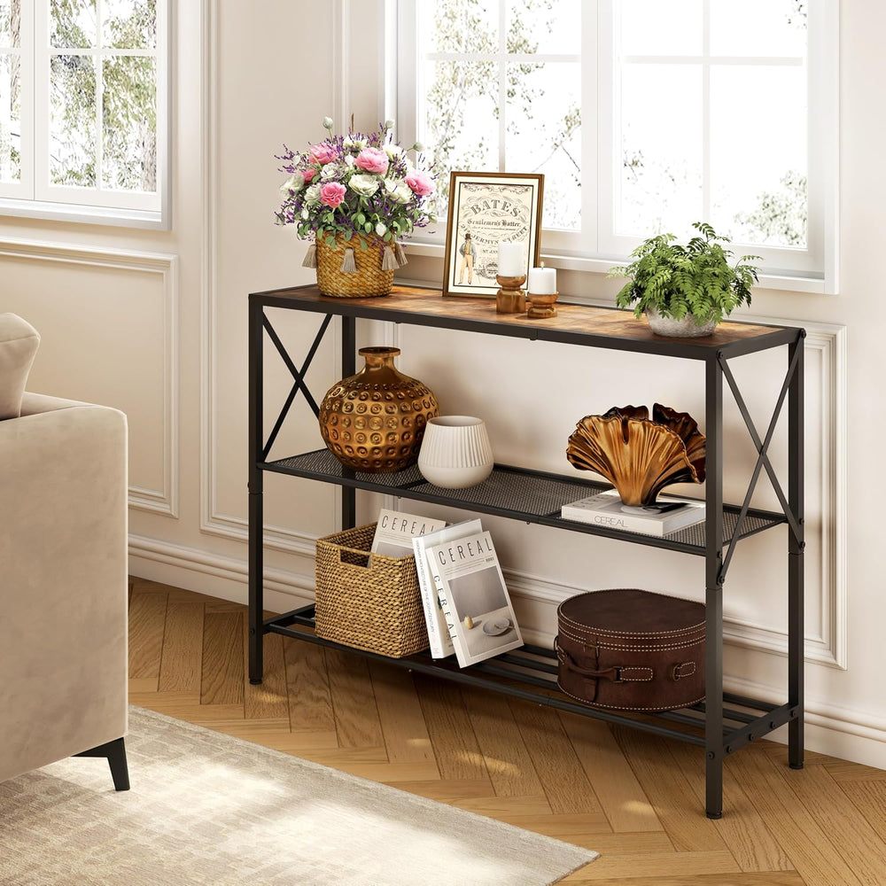 Hoctieon Industrial Console Table, 3 Tier Entryway Table, Hallway Table, Narr...
