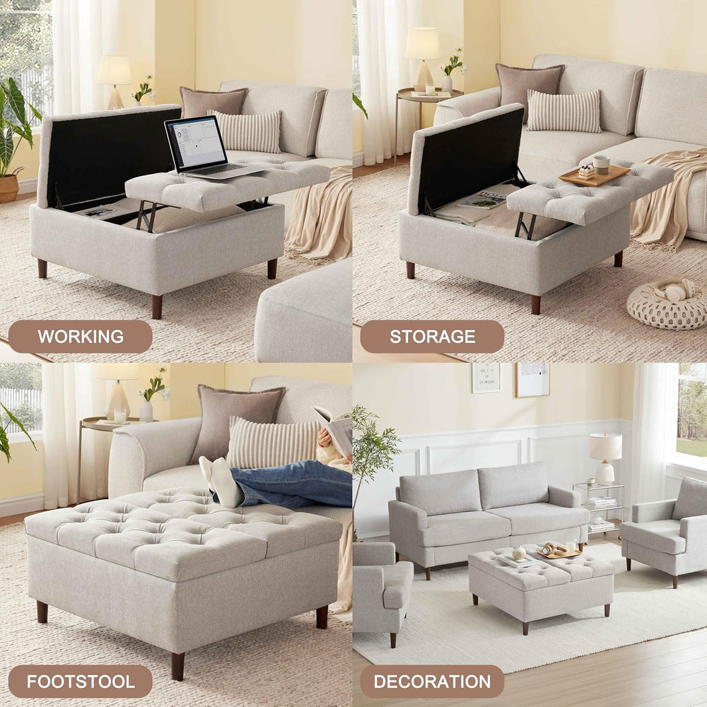 Weture 35" Large Storage Ottoman Coffee Table, Square Ottoman, Light Grey