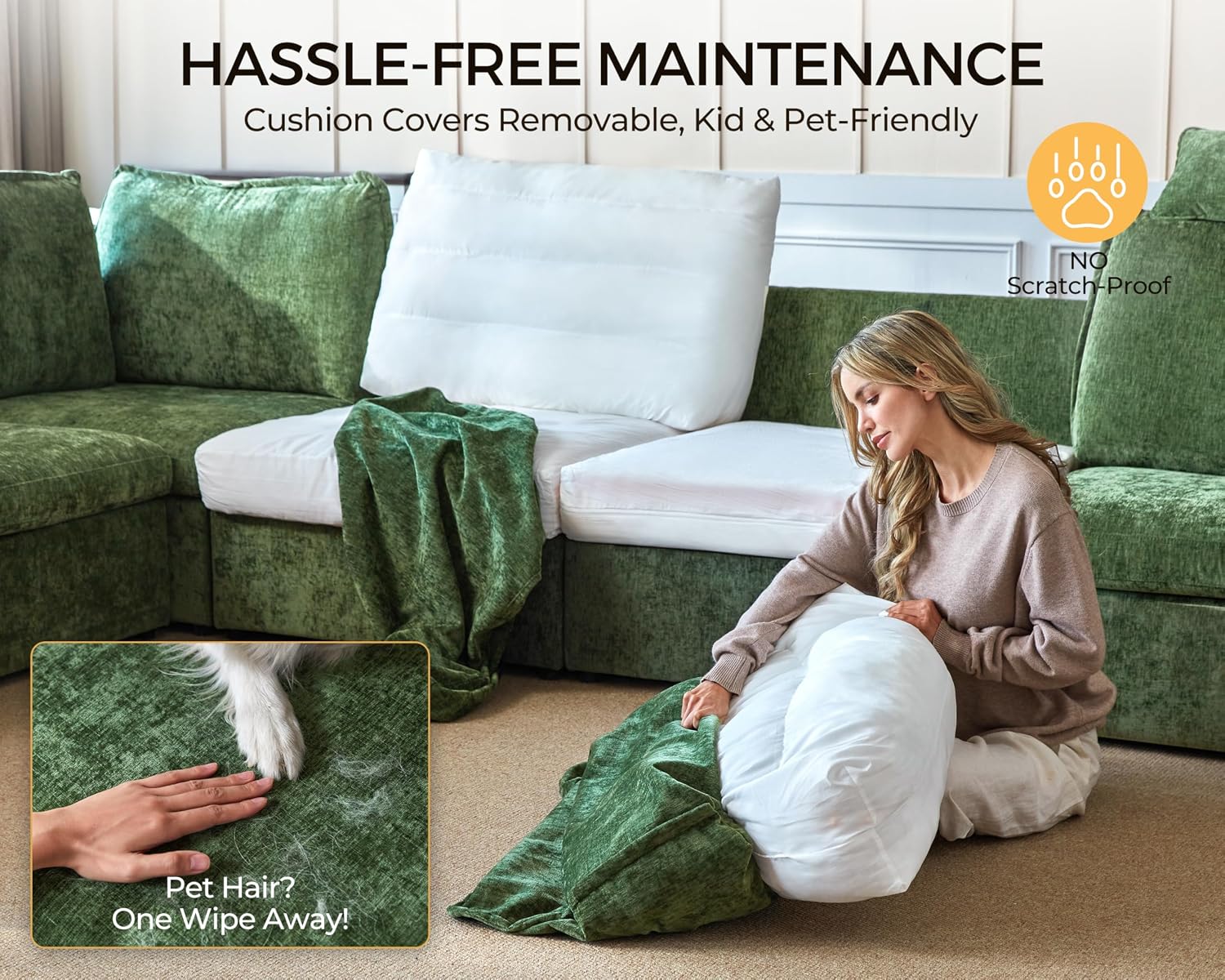 155.9'' Oversized Modular Sectional Sofa Plush Cloud Couch with Storage, Convertible Deep U-Shaped Couch with Chaises for Living Room, 6-Seater with Corner and 2 Ottomans, Chenille, Green