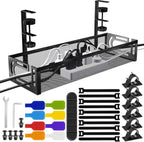 No Drill Under Desk Cable Management Tray, SONATURE 15.7" Cord Organizer for Table, Clamp Mount Desk Cable Management, Premium Carbon Steel Cable Organizer for Office, Home (Black)