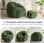 MAXYOYO Giant Bean Bag Chair with Ottoman, Pumpkin-Shaped Bean Bag Sofa with Footstool, Oversized Boneless Couch Chair in a Box, Comfy and Lazy Lounge for Dorm, Living Room, Bedroom, Green