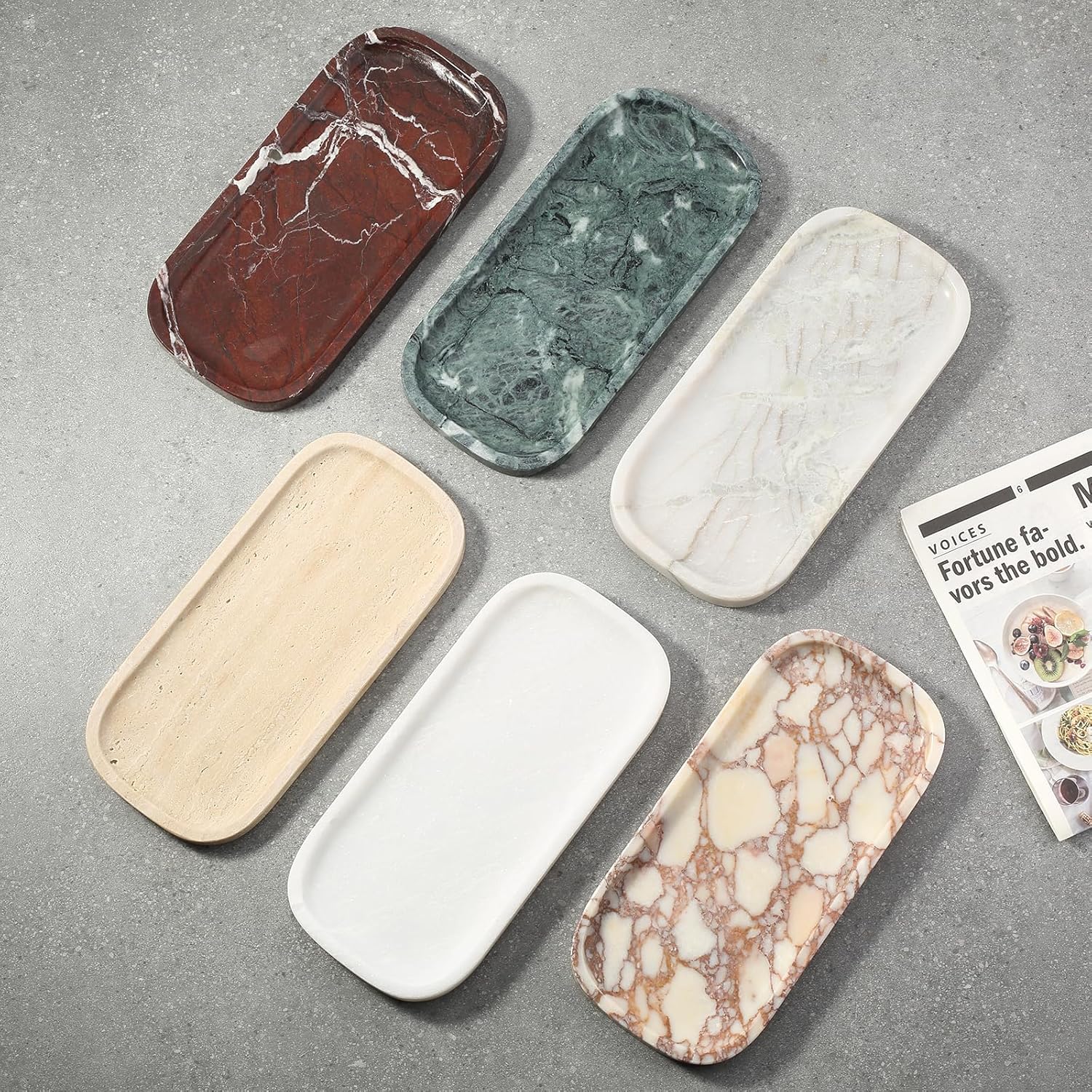 Koville Marble Tray, 10"x5" Marble Vanity Tray for Bathroom Countertop Kitchen Sink, Rectangular Stone Tray for Perfume Fragrance Jewelry Organizer, Decorative Catchall Tray(Bianco Palomino)