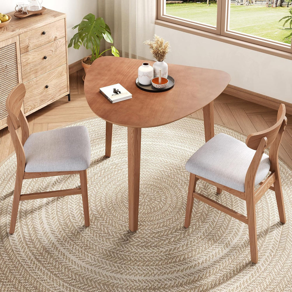 P PURLOVE Modern 3 Piece Table Set, Triangular Table and 2 Curved Wood Chairs...