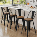 Andeworld Metal Bar Stools Set of 4, 26 inch Counter Height Barstools with Backs Farmhouse Modern High Back Bar Stools with Larger Seat Kitchen Dining Bar Chairs,Matte Black