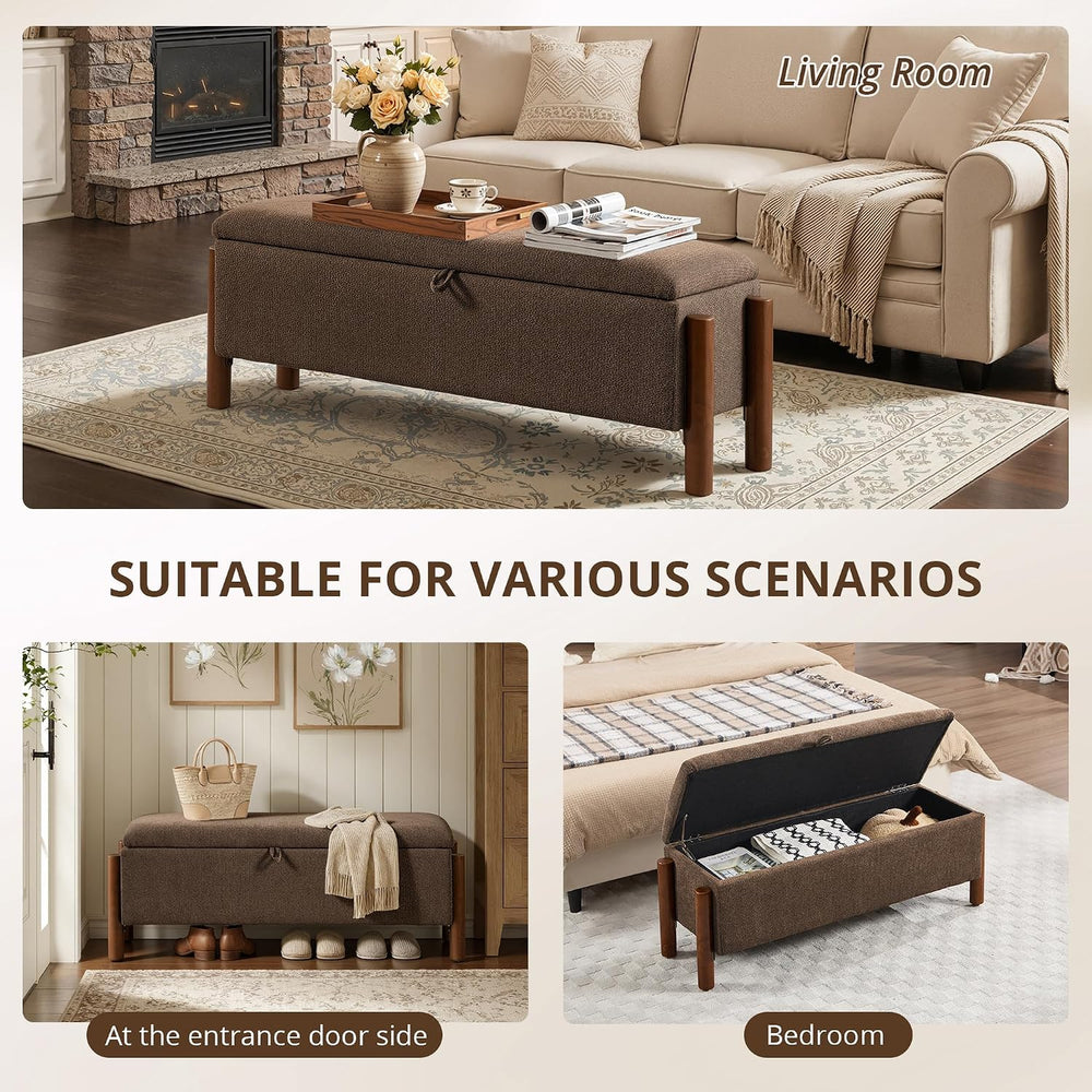 47'' Modern Storage Ottoman Benches with Walnut Wood Legs Ottoman Ben...