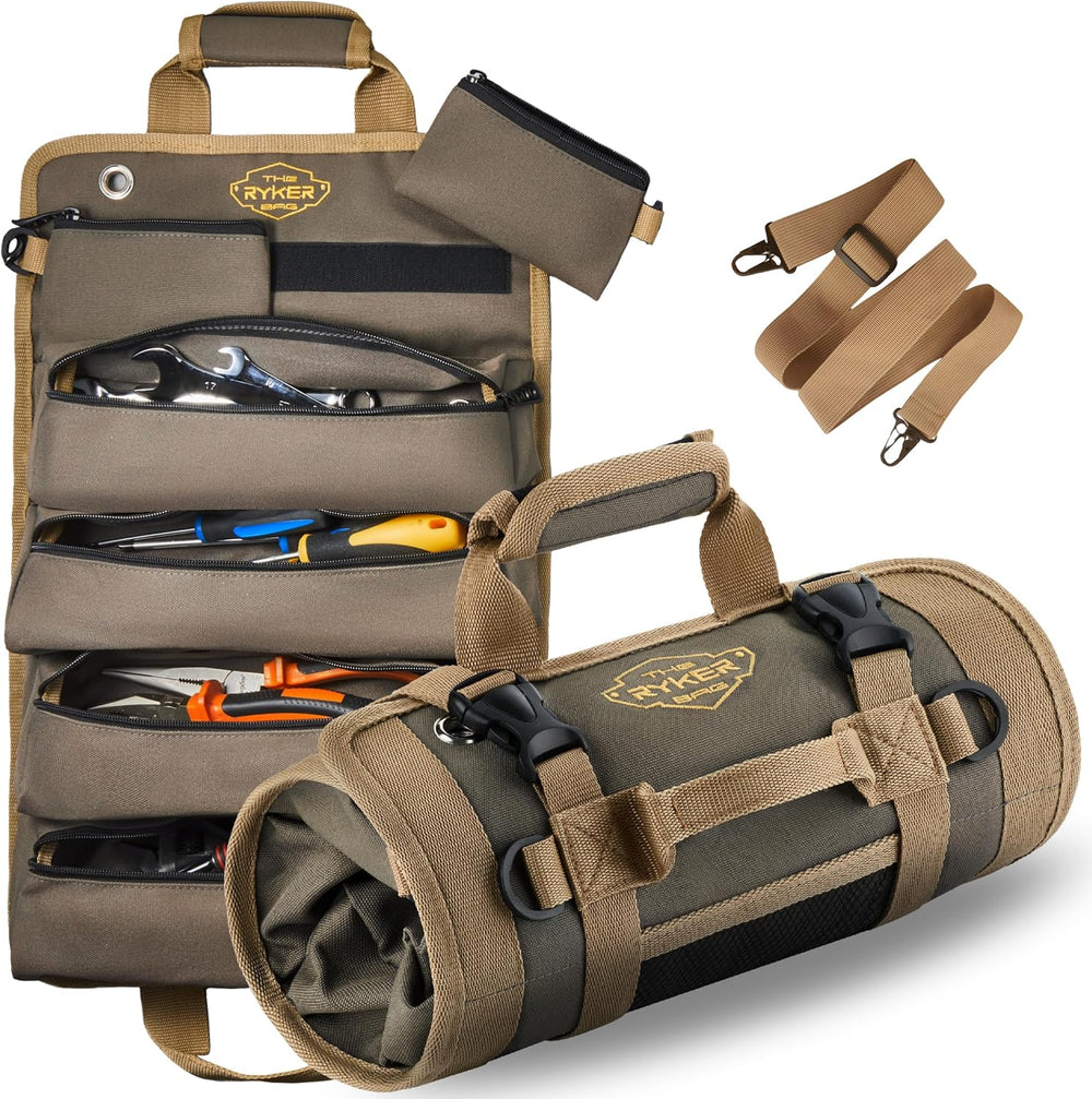 Ryker Heavy Duty Roll Up Tool Bag Organizer w/Detachable Pouches, Gift Men