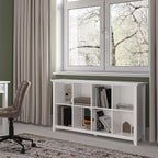 SIMPLIHOME Acadian Console Table - 57 Inch Wide Solid Wood 8-Cube Storage Sofa Table in White, Transitional Storage Unit for Living Room or Bedroom with Grooved Side Panels and Tapered Legs