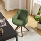 Art Leon Swivel Dining Chair, Fabric Upholstered Chair, Green | No Wheels, Oka Wood Legs, Mid-Century Modern, Upholstered, 360° Rotation, Dining Room, Kitchen