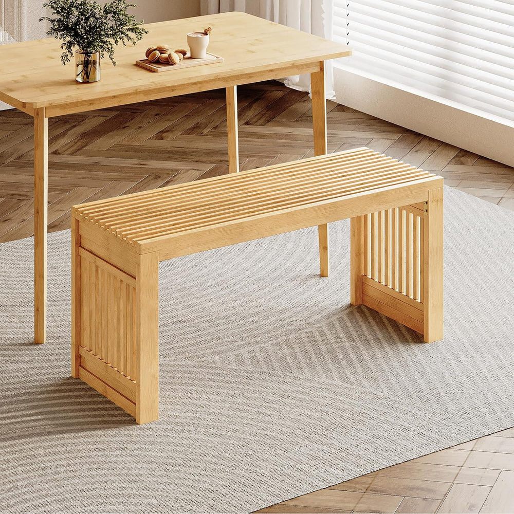 HOOBRO Bamboo Dining Bench, 35 inch Farmhouse Kitchen Table Bench, Solid Bamb...